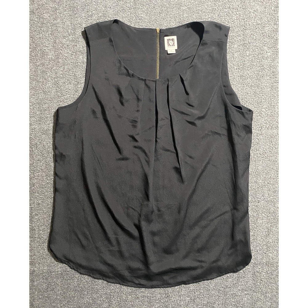 Ann Klein Sleeveless Pocket Zipper Blouse Top Black Women's Size XL